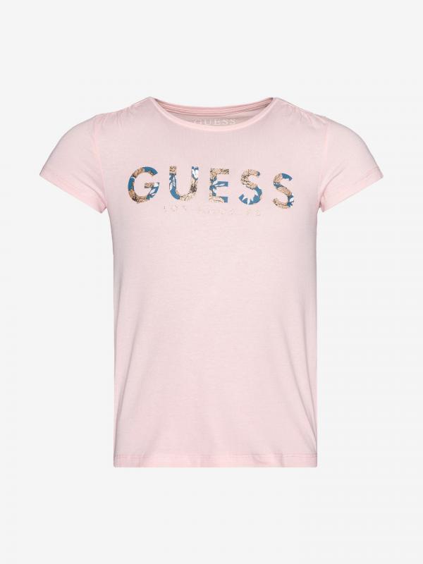 Glitter Logo Print Triko dětské Guess Růžová