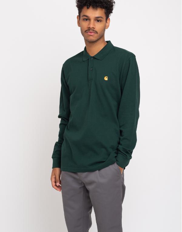 Carhartt WIP L/S Chase Pique Polo Bottle Green/Gold L