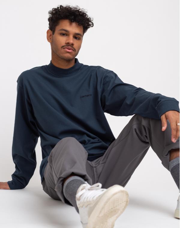 Carhartt WIP L/S Mockneck Script Embro T-S Admiral/Black L