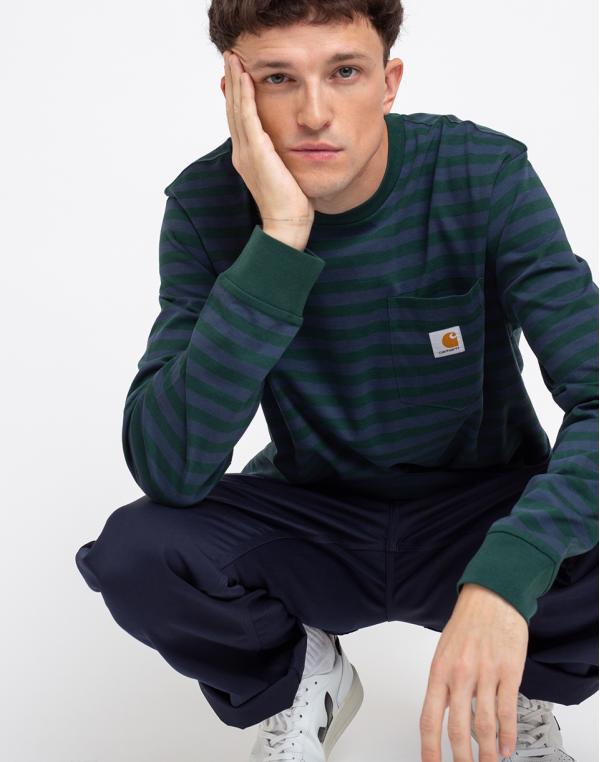 Carhartt WIP L/S Parker Pocket T-Shirt Parker Stripe/Bottle Green/Admiral L