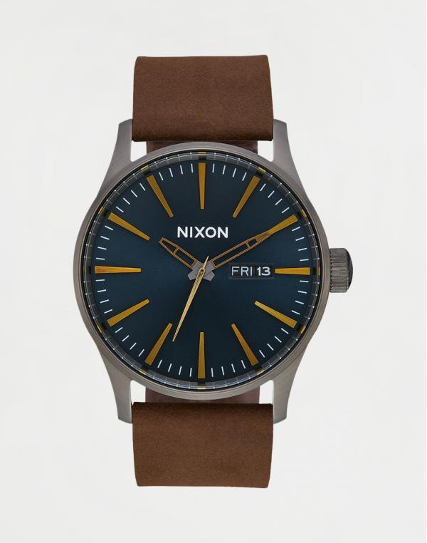 Nixon Sentry Leather Gun Metal/ Indigo Brown