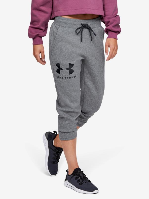 Tepláky Under Armour Rival Fleece Sportstyle Graphic Crop Šedá