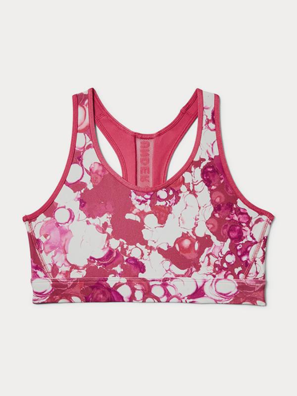 Kompresní podprsenka Under Armour Mid Mesh Wordmark Bra Růžová
