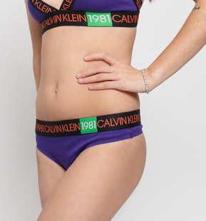 Calvin Klein Thong 1981 fialové / černé / světle oranžové