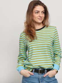 Stüssy Printed Stripe LS Tee světle modré / žluté / tmavě šedé