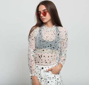 LAZY OAF LO X SA Eyes On You Mesh Top bílé / černé