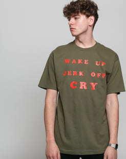 PLEASURES Wake Up Tee olivové