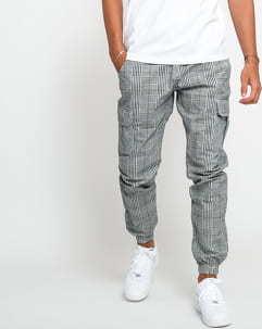Urban Classics AOP Glencheck Cargo Jog Pants černé / bílé