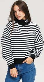 CALVIN KLEIN JEANS W Stripe Roll Neck černá / bílá