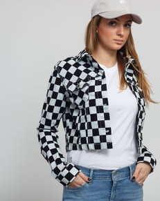 Urban Classics Ladies Short Check Twill Jacket bílá / černá
