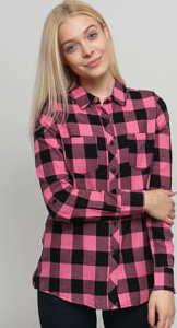 Urban Classics Ladies Turnup Checked Flanell Shirt černá / růžová