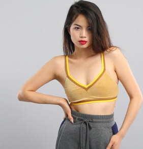 Puma V-Neck Velour Crop Top žlutý