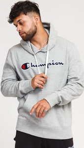 Champion Script Logo Hooded Sweatshirt melange šedá