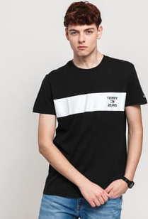 TOMMY JEANS M Chest Stripe Logo Tee černé / bílé