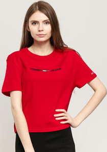 TOMMY JEANS W Modern Linear Logo Tee červené