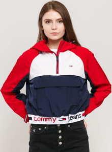 TOMMY JEANS W Branded Hem Popover Jacket červená / navy / bílá