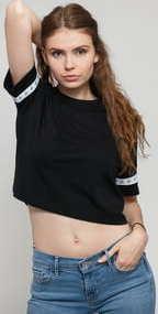 CALVIN KLEIN JEANS W Monogram Tape Straig Crop Tee černé