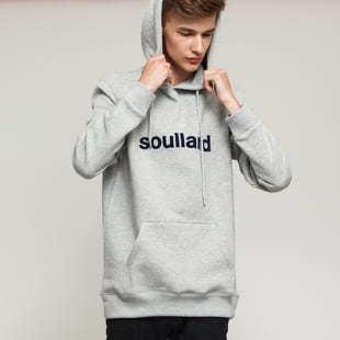Soulland Hooded Sweat W. Front Flock Print melange šedá