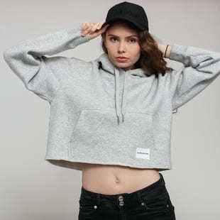 CALVIN KLEIN JEANS W Raw Hem Hoodie melange šedá
