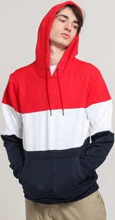 Urban Classics 3-Tone Hoody červená / bílá / navy