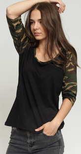 Urban Classics Ladies 3/4 Contrast Raglan černé / camo zelené