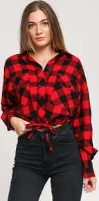 Urban Classics adies Short Oversized Check hirt červená / černá