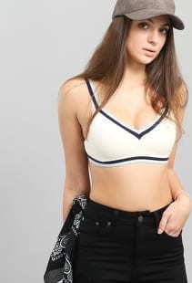 Puma V-Neck Velour Crop Top krémový / navy / světle modrý