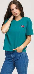 TOMMY JEANS W Tommy Badge Tee tmavě zelená