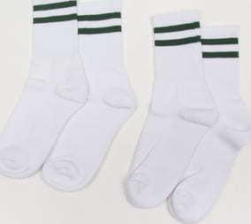 Urban Classics 2-Stripe Socks 2-Pack bílé / zelené