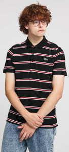 LACOSTE Striped Lightweight Cotton Polo Shirt černé