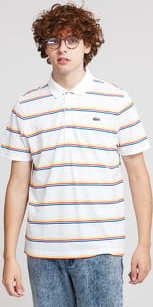 LACOSTE Striped Lightweight Cotton Polo Shirt bílé