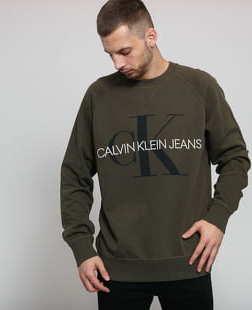 CALVIN KLEIN JEANS Washed Reg Monogram Crewneck olivová