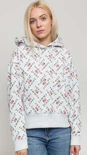TOMMY JEANS W Tommy Allover Hoodie melange šedá / černá / červená
