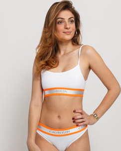 Calvin Klein Unlined Bralette bílé / neon oranžové / šedé