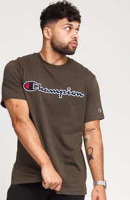 Champion Script Logo Crewneck Tee tmavě olivové