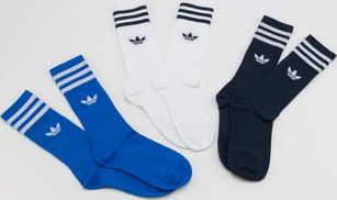 adidas Originals 3Pack Solid Crew Sock bílé / modré / černé 35-38