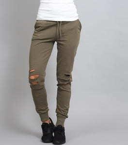 Urban Classics Ladies Cutted Terry Pants olivové