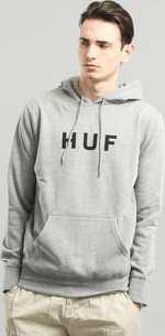 HUF Original Logo Pullover Hoodie melange šedá
