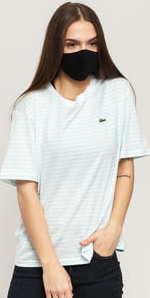 LACOSTE Striped Cotton Crewneck Tee světle modré / bílé