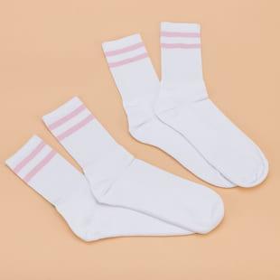 Urban Classics 2-Stripe Socks 2-Pack bílé / růžové