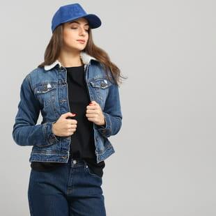Urban Classics Ladies Sherpa Denim Jacket blue washed
