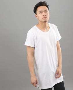 Urban Classics Long Shaped Side Zip Tee bílé