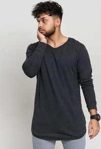 Urban Classics Long Shaped Fashion L/S melange tmavě šedé