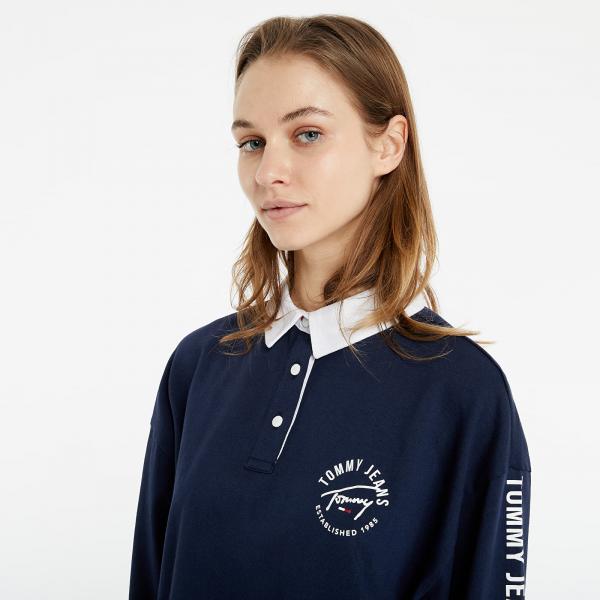 Tommy Jeans Crop Tape Rugby Polo Shirt Navy