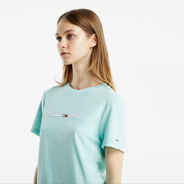 Tommy Jeans Linear Logo Tee Aqua Coast