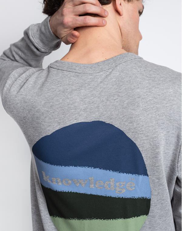 Knowledge Cotton Elm Basic Chest And Bag Print Sweat 1012 Grey Melange S