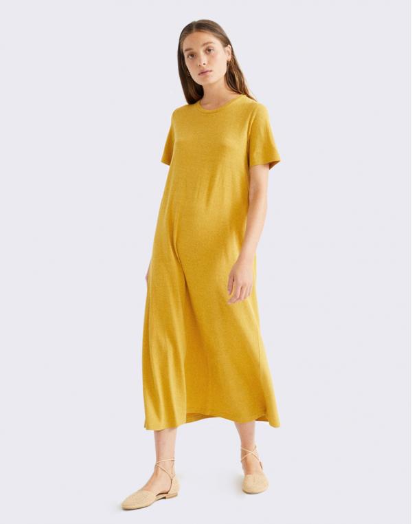 Thinking MU Mustard Hemp Oueme Dress MUSTARD S