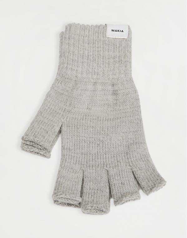 Makia Wool Fingerless Gloves Light Grey