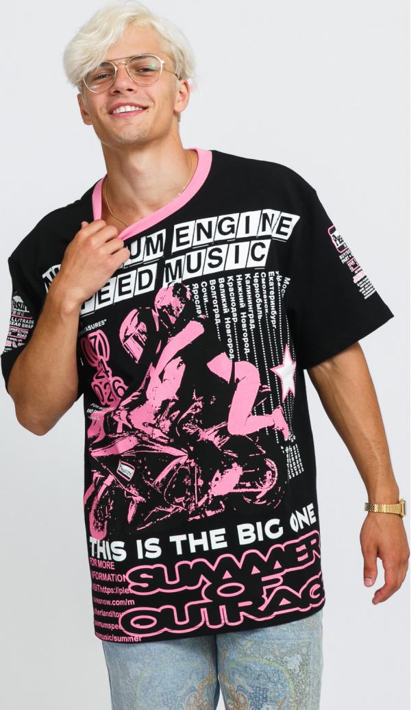 PEASURES Speed Music Heavyweight Tee černé / růžové / bílé