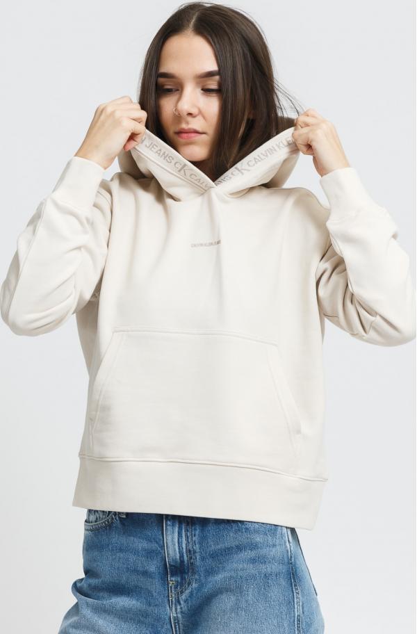 CALVIN KLEIN JEAN W ogo Trim Hoodie krémová